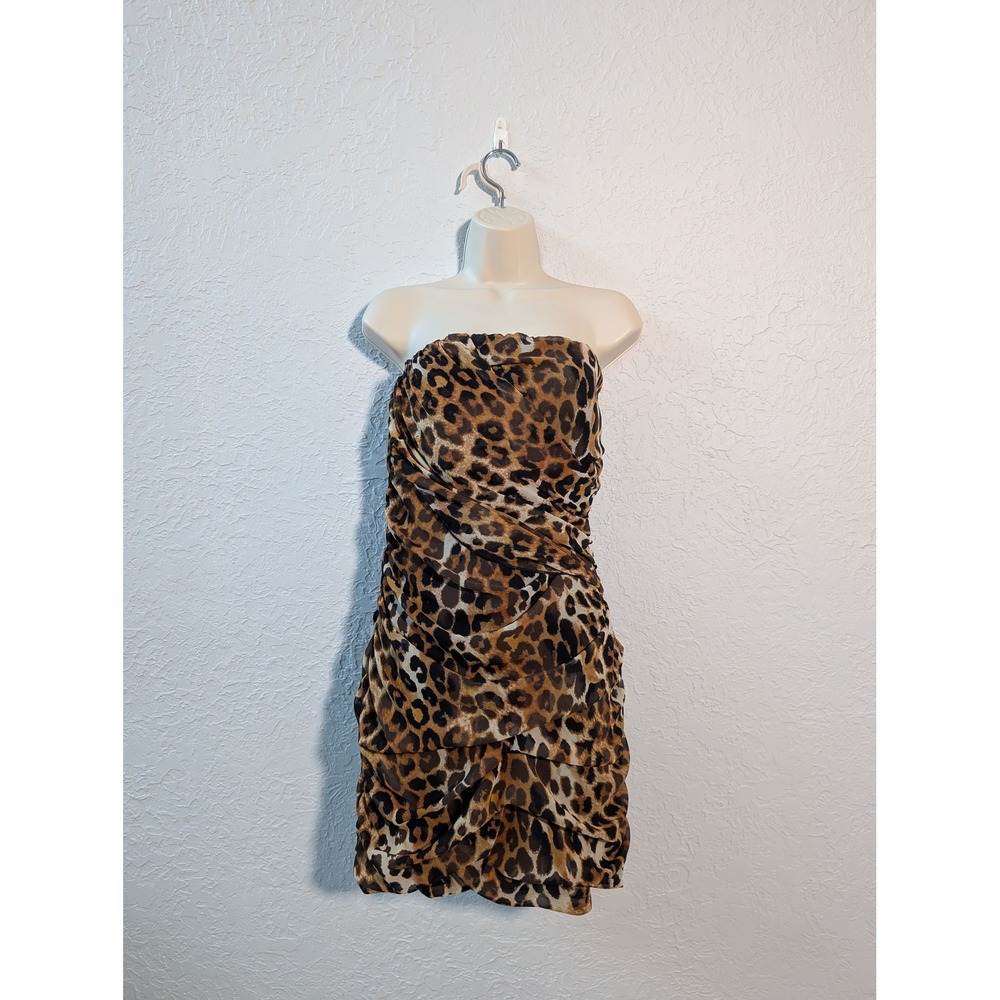 Express Leopard Print Strapless Mini Dress Women Ruched Draped| Y2K Glamour